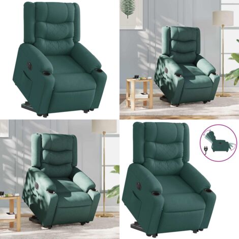 Sillón eléctrico reclinable elevable de tela verde oscuro - Sillón elevable - Sillón para personas mayores