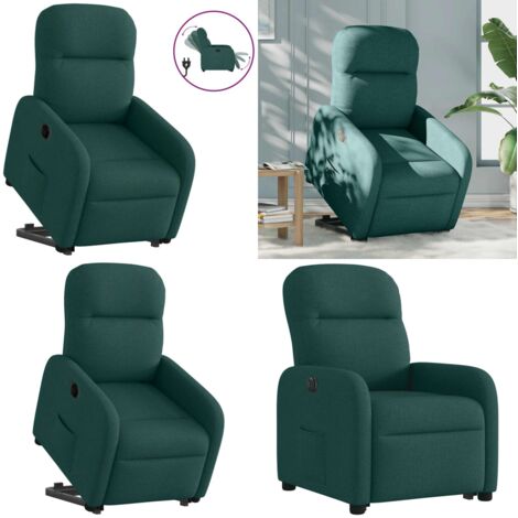 Sillón eléctrico reclinable elevable de tela verde oscuro - Sillón elevable - Sillón para personas mayores