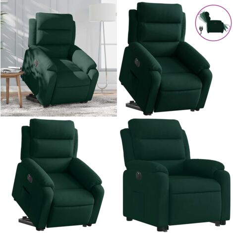 Sillón eléctrico reclinable elevable de terciopelo verde oscuro - Sillón elevable - Asiento eléctrico