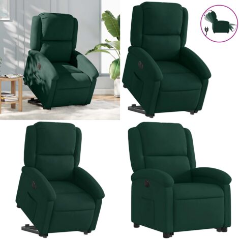 Sillón eléctrico reclinable elevable de terciopelo verde oscuro - Sillón elevable - Sillón para personas mayores