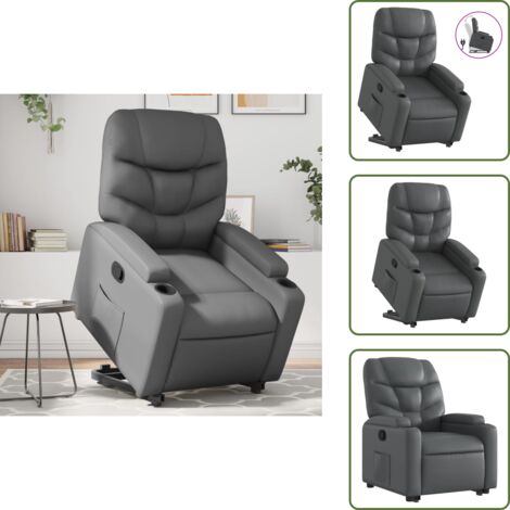 Sillón eléctrico - vidaXL Sillón reclinable elevable cuero artificial gris - Sillón con motor