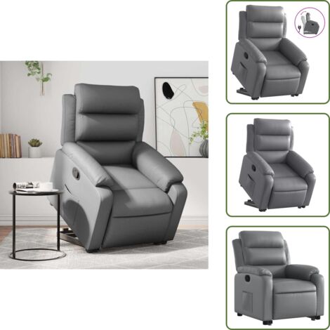 Sillón eléctrico - vidaXL Sillón reclinable elevable cuero artificial gris - Sillón con motor