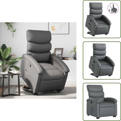 Sillón eléctrico - vidaXL Sillón reclinable elevable cuero artificial gris - Sillón con motor