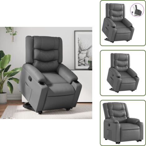 Sillón eléctrico - vidaXL Sillón reclinable elevable cuero artificial gris - Sillón con motor