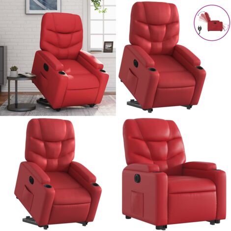 Sillón elevable eléctrico cuero artificial rojo - Sillón reclinable eléctrico - Sillón para personas mayores