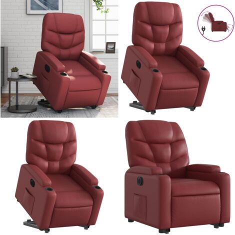 Sillón elevable eléctrico cuero artificial rojo tinto - Sillón reclinable eléctrico - Sillón para personas mayores