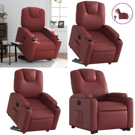 Sillón elevable eléctrico cuero artificial rojo tinto - Sillón reclinable eléctrico - Sillón para personas mayores