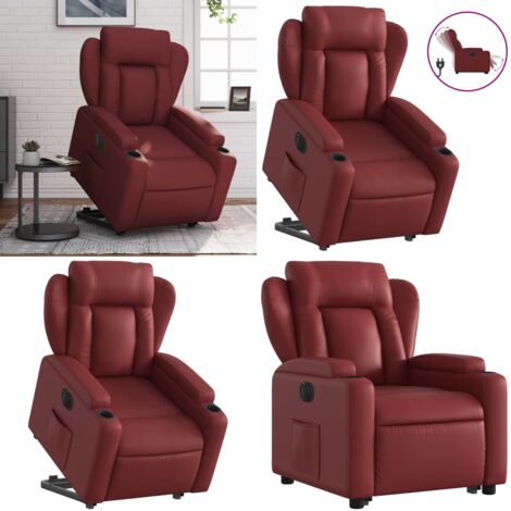 Sillón elevable eléctrico cuero artificial rojo tinto - Sillón reclinable eléctrico - Sillón para personas mayores