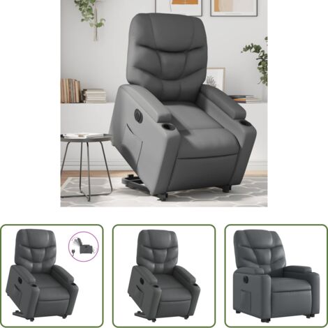 Sillón elevable -  Sillón reclinable elevable eléctrico de cuero sintético gris