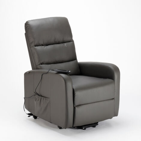 LE ROI DU RELAX Sillón elevador eléctrico reclinable Relax de cuero polipiel Elizabeth Design Color: Gris Oscuro