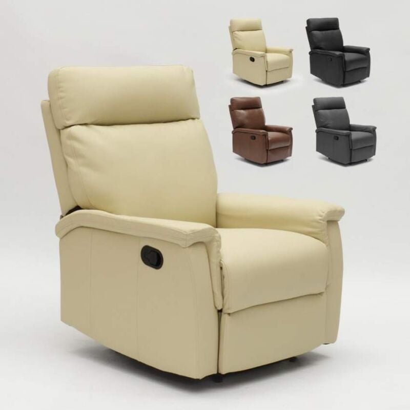 

Sillón Relax Reclinable con Reposapiés de Cuero Polipiel Aurora | Color: Beige