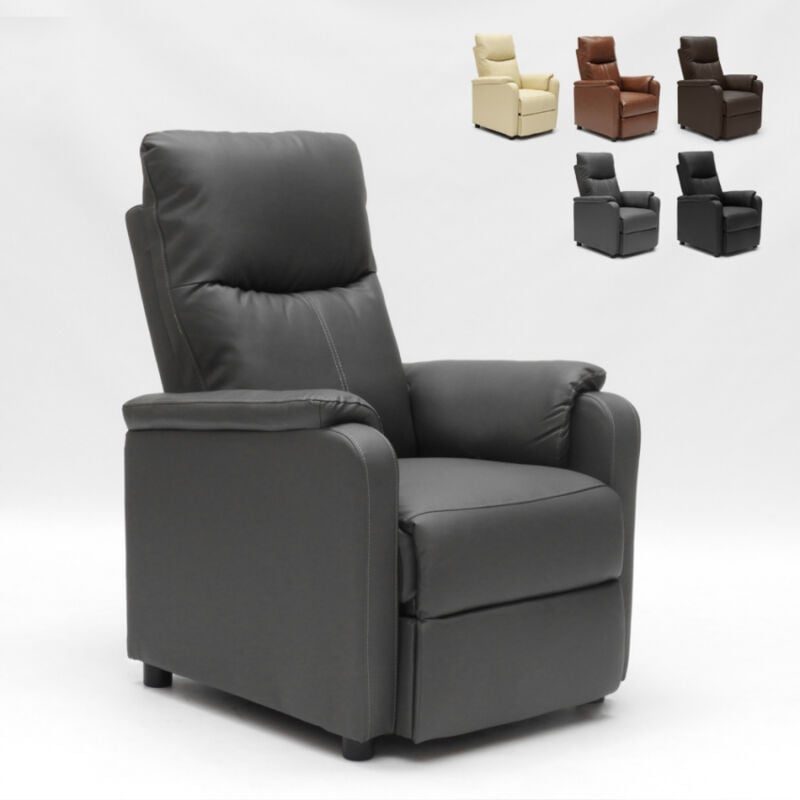 

Sillón Relax Reclinable con Reposapiés de Cuero Polipiel Giulia | Color: Gris