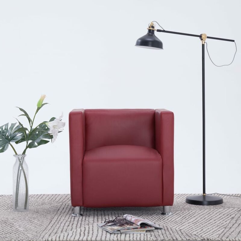 

Sillón en forma de cubo de cuero sintético color vino tinto