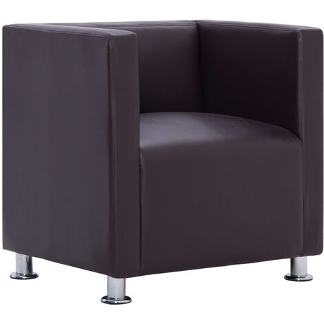 Sillón en forma de cubo de cuero sintético marrón vidaXL - Marrón