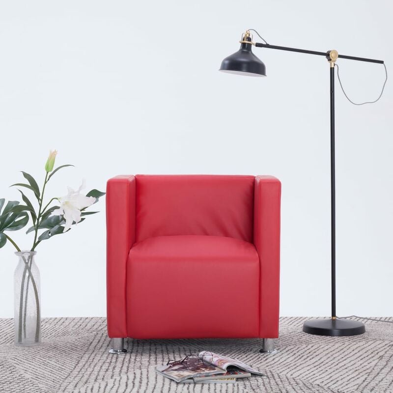 

Sillón en forma de cubo de cuero sintético rojo