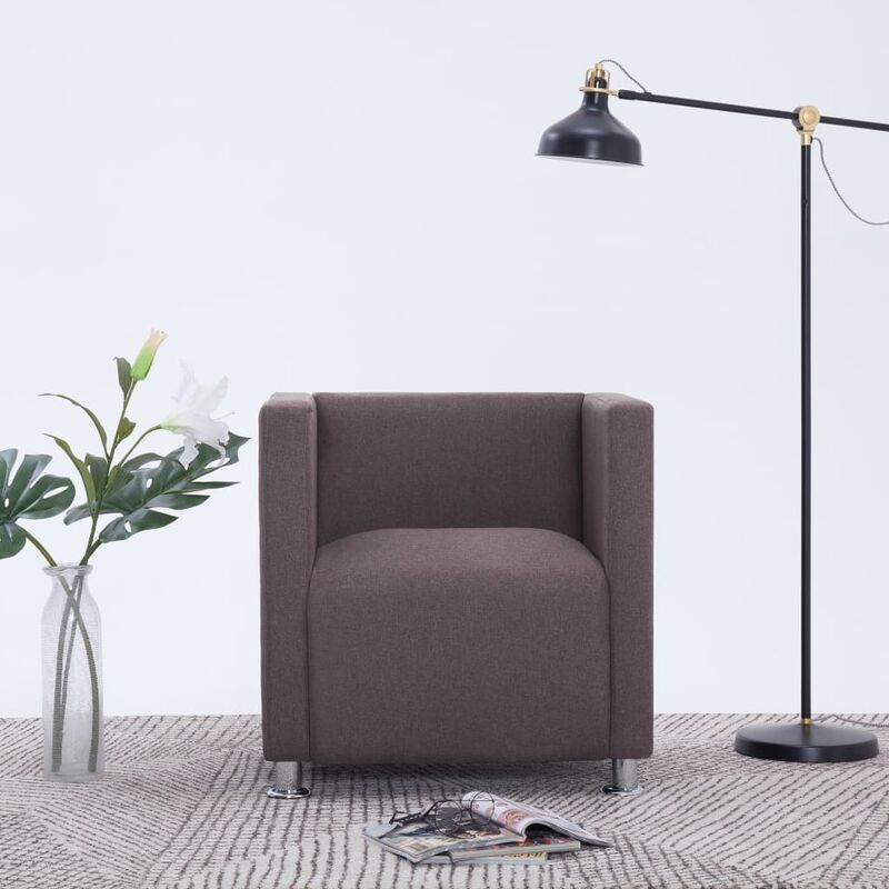 

Sillón en forma de cubo de tela color gris topo