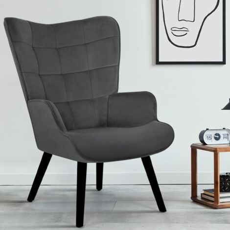 Sillón escandinavo ANIA de terciopelo gris