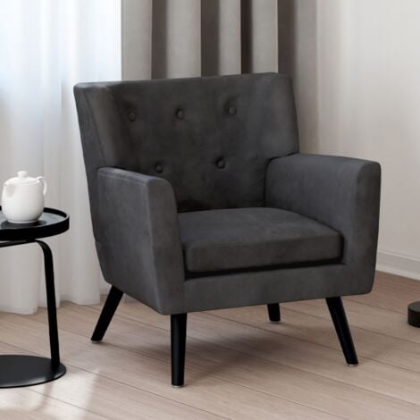 IDMARKET Sillón escandinavo ANITA de terciopelo gris antracita