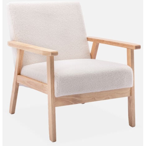 SWEEEK Sillón escandinavo de borreguito y madera de hevea