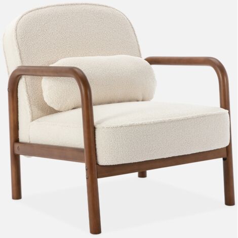 Sillón escandinavo de madera de hevea en tejido borreguito