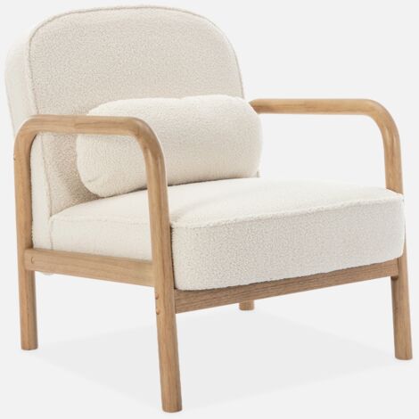 Sillón escandinavo de madera de hevea y borreguito