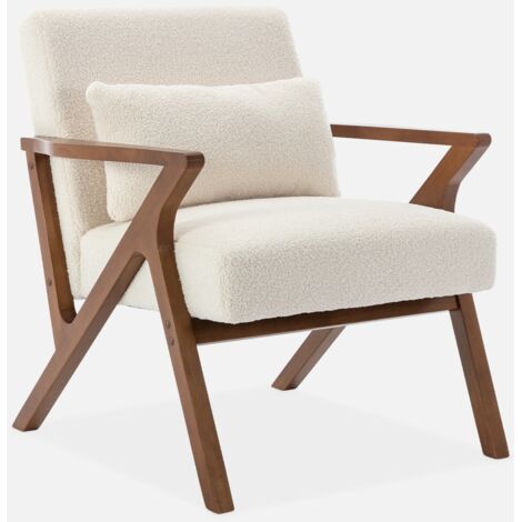Sillón escandinavo de madera de hevea y borreguito