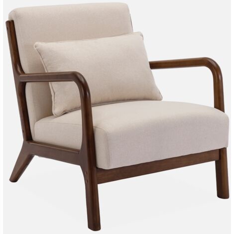 Sillón escandinavo de tela y madera de hevea