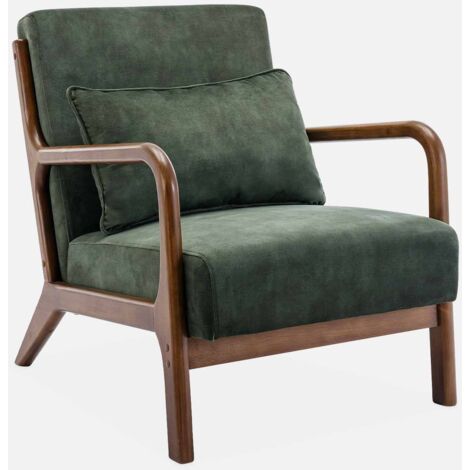 Sillón escandinavo de terciopelo y madera de hevea