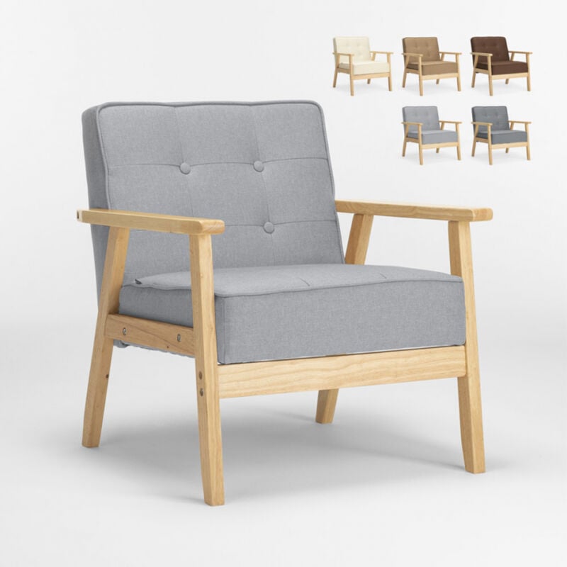 

Sillón escandinavo de madera diseño vintage con reposabrazos Hage | Color: Gris