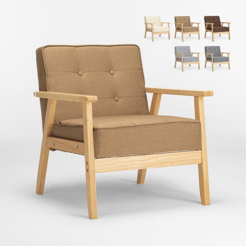 

Sillón escandinavo de madera diseño vintage con reposabrazos Hage | Color: Beige