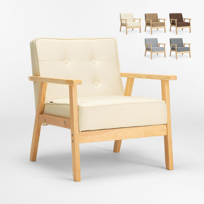 

Sillón escandinavo de madera diseño vintage con reposabrazos Hage | Color: Blanco