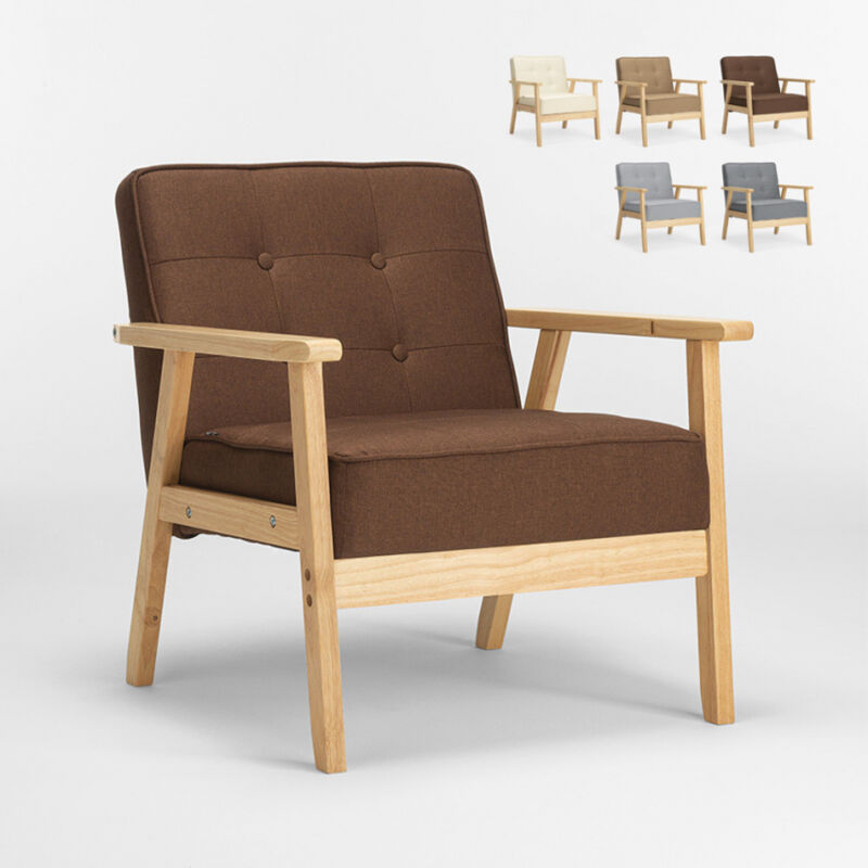 

Sillón escandinavo de madera diseño vintage con reposabrazos Hage | Color: Marrón