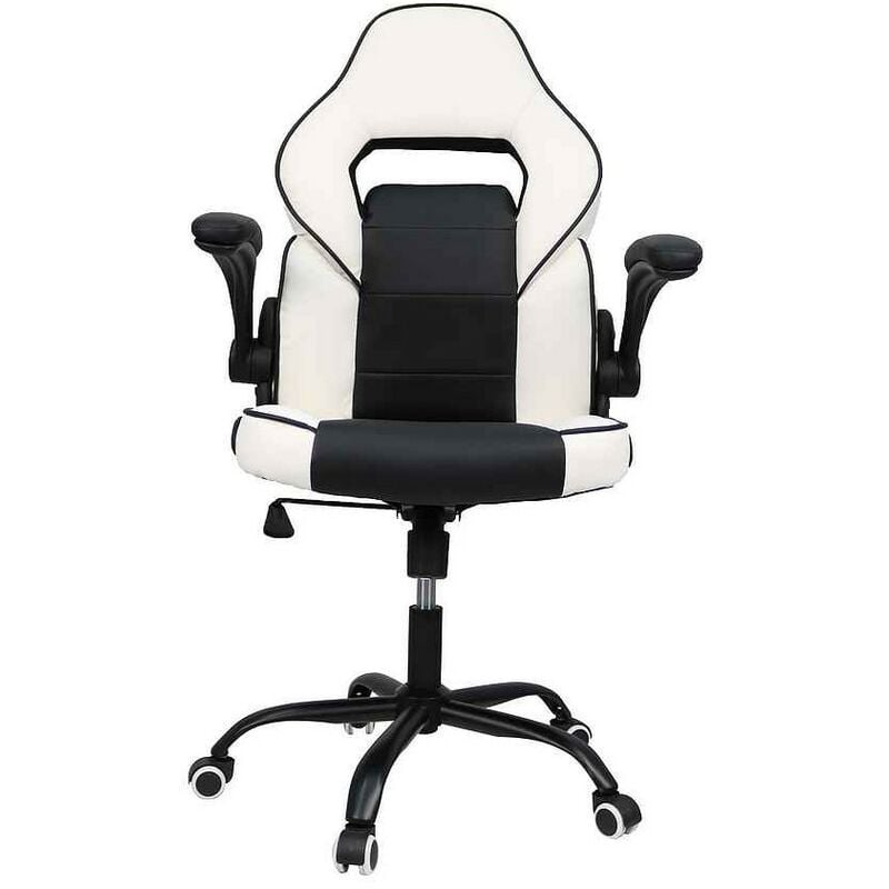 

Sillon gamer blanco-negro modelo KART giratorio con ruedas