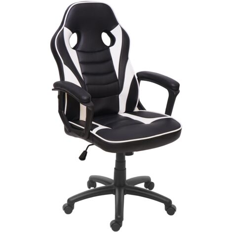 Sillón gamer silla de oficina con ruedas forma ergonómica giratoria regulable en altura sintético negro/blanco 040001840