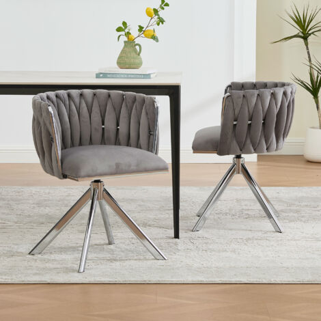 Sillón giratorio 180° ergonómico con respaldo lumbar terciopelo 56x50x70 cm gris