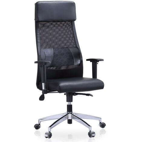 Sillón Giratorio Airflow Símil Piel / Red Transpirable Negro. OK1162