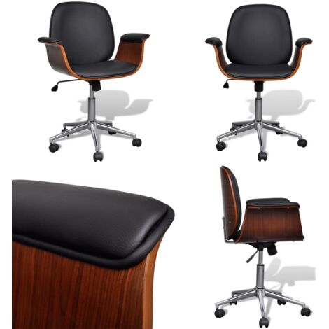 Sillón giratorio de madera curvada y cuero sintético - Silla de madera - Silla de oficina