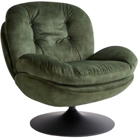 Sillón giratorio de terciopelo con asiento acolchado base simple estilo vintage verde oscuro Nolvik