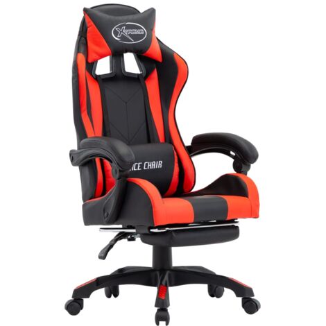 Sillón giratorio para ordenador office estudio de videojuegos y reposapiés y polipiel rojo 020024225