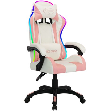 Sillón giratorio para ordenador oficina estudio videojuegos con LED RGB Rosa y polipiel rosa 020024212