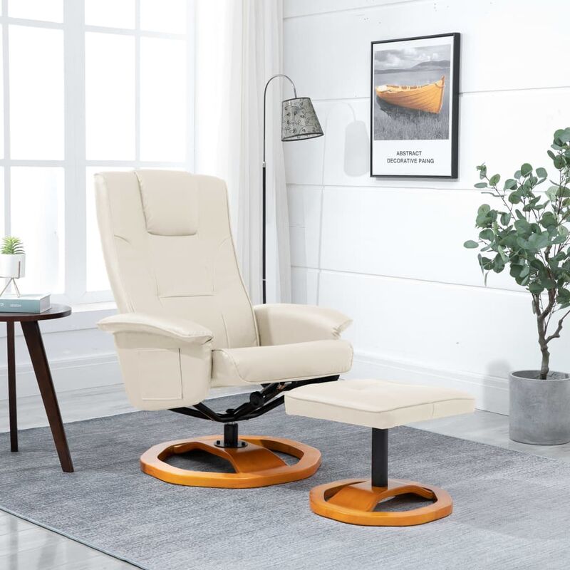

Sillón giratorio para TV con reposapiés cuero artificial crema