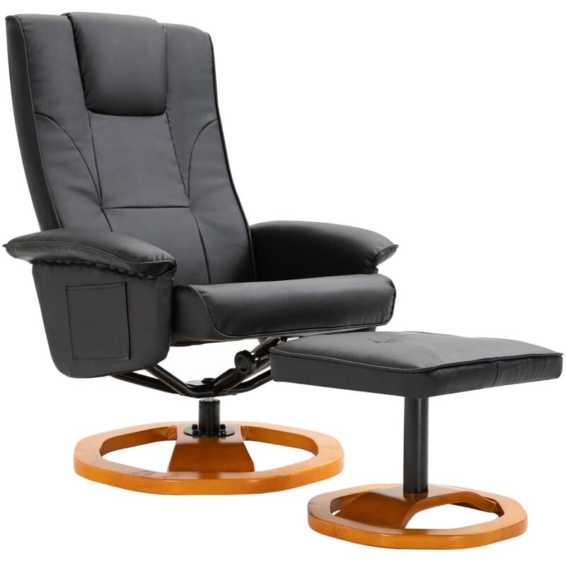 

vidaXL Sillón Giratorio para TV con Reposapiés Cuero Artificial Negro - Negro
