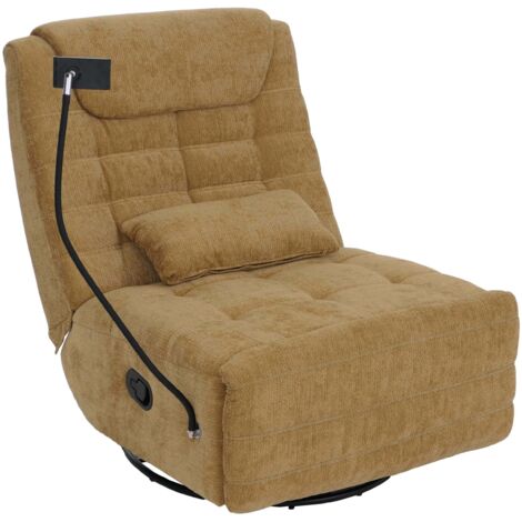 Sillón giratorio reclinable/para TV con soporte para smartphone/tablet de 360° tejido de chenilla amarillo 040008737