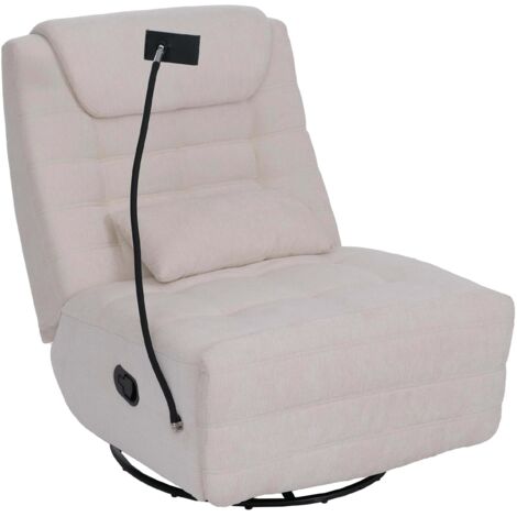 Sillón giratorio reclinable/para TV con soporte para smartphone/tablet de 360° tejido de chenilla color crema 040008740