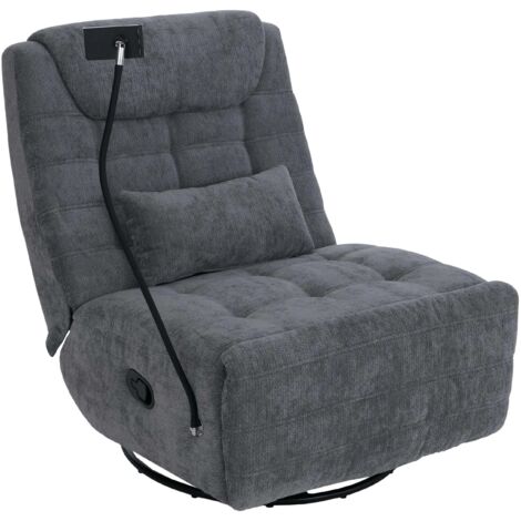 Sillón giratorio reclinable/para TV con soporte para smartphone/tablet de 360° tejido de chenilla gris 040008738
