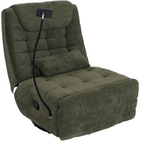 Sillón giratorio reclinable/para TV con soporte para smartphone/tablet de 360° tejido de chenilla verde 040008736