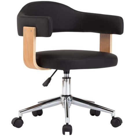 Sillón giratorio silla para ordenador oficina estudio madera curvada y polipiel negra 020024152