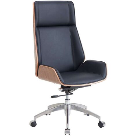 Sillón giratorio Ulrich tapizado en simil piel negro/madera, 111/117cm(alto) 69cm(ancho) 64cm(fondo).