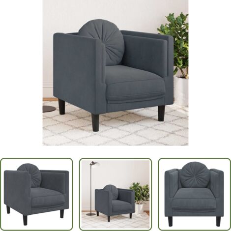 Sillón gris oscuro -  Sillón con cojín terciopelo gris oscuro