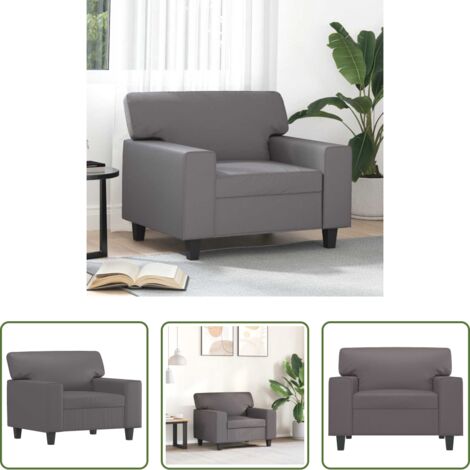 Sillón gris -  Sillón cuero sintético gris 60 cm